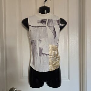 Zara Women's Graphic Tank Top - White and Gold